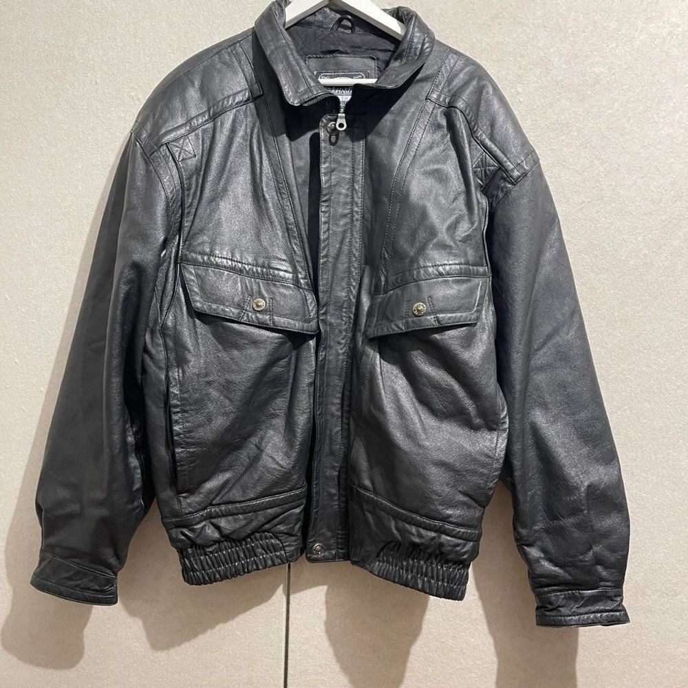 St. John's Bay men's leather jacket size XL Tall Black Vintage Insulated Bomber
